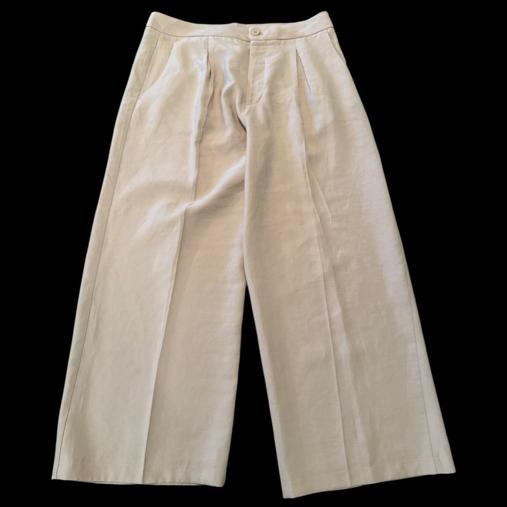 The Primark Edit Beige Lyocell Blend Wide Leg Pleated Pants 12 Lightweight - Picture 1 of 9